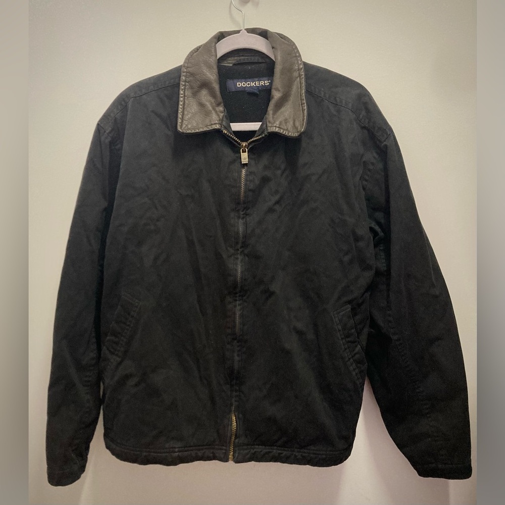 Vintage Dockers Men's Bomber Jacket with Leather Collar